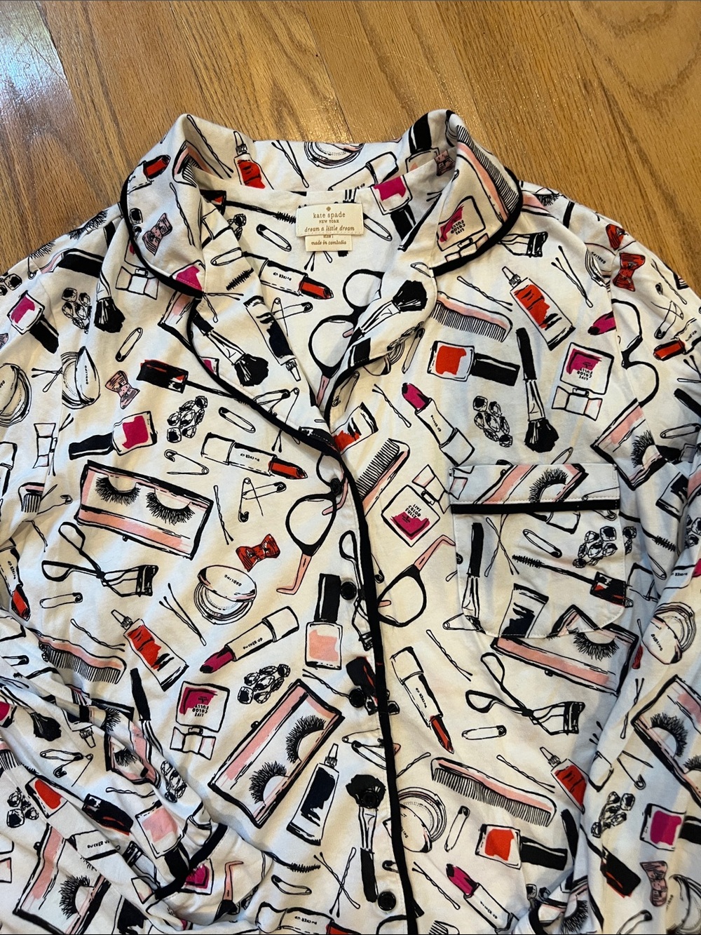 kate spade White Pajama Top with Pink & Red Beauty Print